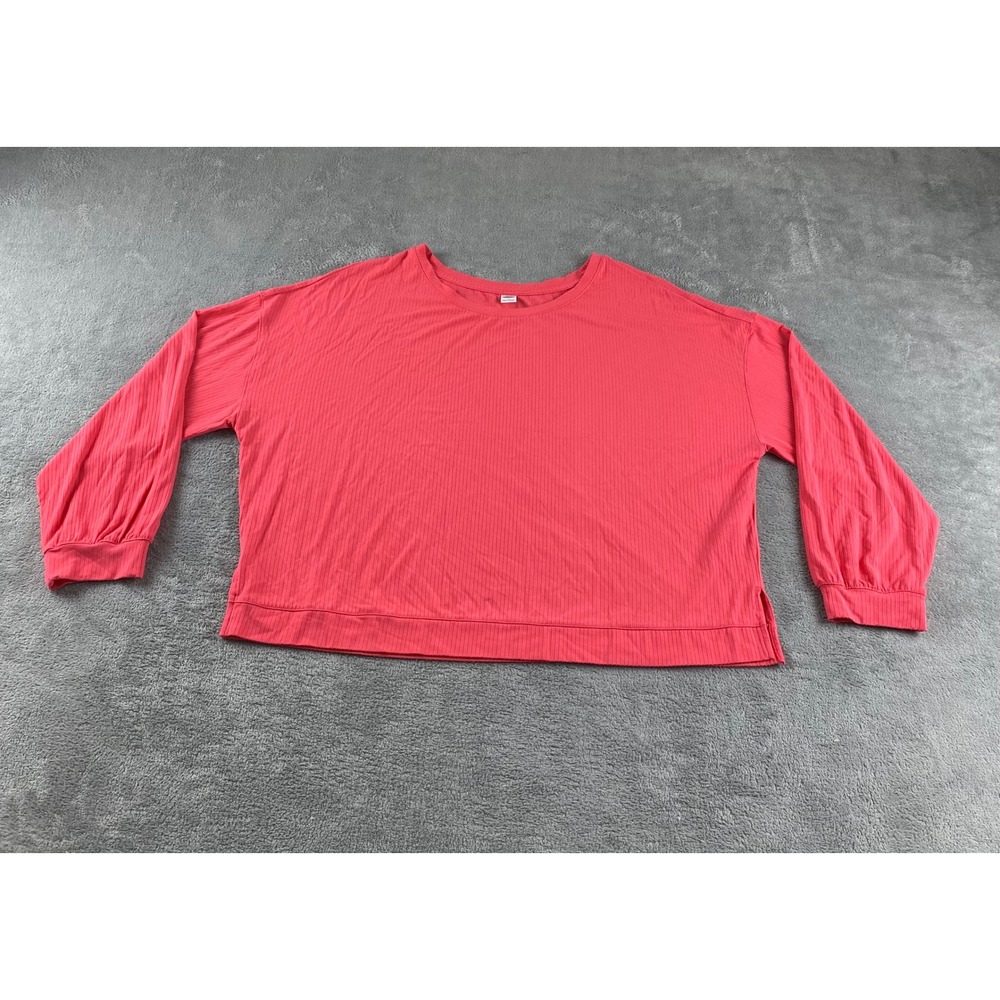Old Navy Ribbed Crew Neck Long Sleeve Casual Top Coral Pink Size L